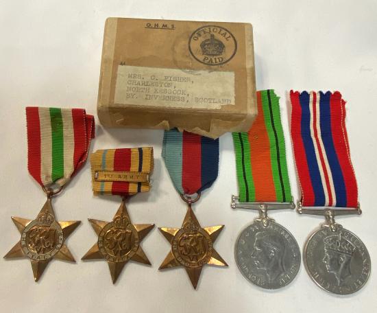 WW2 British Five Medals With Transit Box & Entitlement Slip