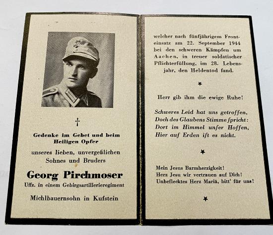 WW2 German Gebirgsjager Memorial Card