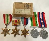 WW2 British Five Medals With Transit Box & Entitlement Slip