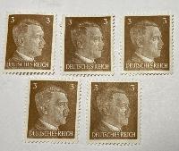 WW2 German Five Hitler Three Pfennig Postage stamps 